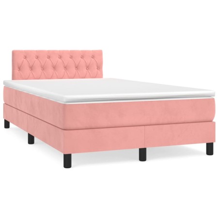 vidaXL Cama box spring con colchón y LED terciopelo rosa 120x190 cm