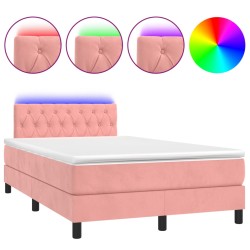 vidaXL Cama box spring con colchón y LED terciopelo rosa 120x190 cm