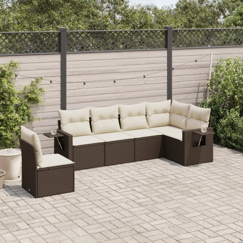 vidaXL Set sofás de jardín 6 piezas y cojines ratán sintético marrón vidaXL Set sofás de jardín 6 piezas y cojines ratán sintético marrón