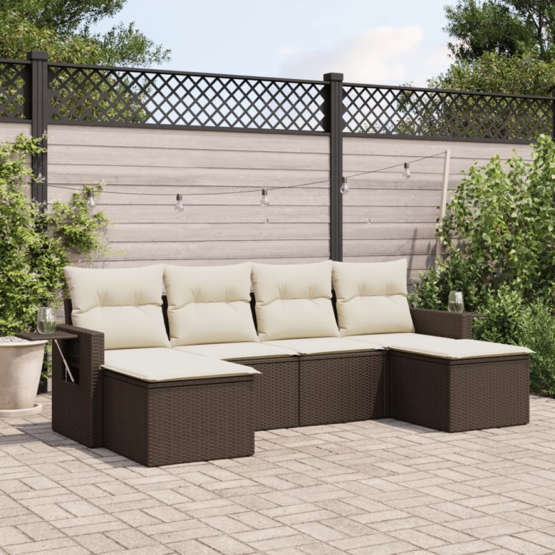 vidaXL Set sofás de jardín 6 piezas y cojines ratán sintético marrón vidaXL Set sofás de jardín 6 piezas y cojines ratán sintético marrón