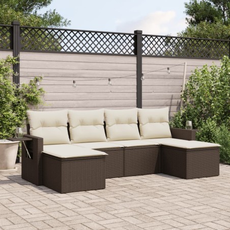 vidaXL Set sofás de jardín 6 piezas y cojines ratán sintético marrón