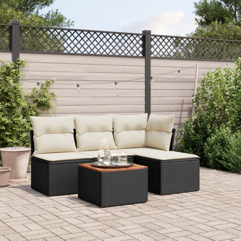 vidaXL Set de muebles de jardín 5 pzas y cojines ratán sintético negro vidaXL Set de muebles de jardín 5 pzas y cojines ratán sintético negro