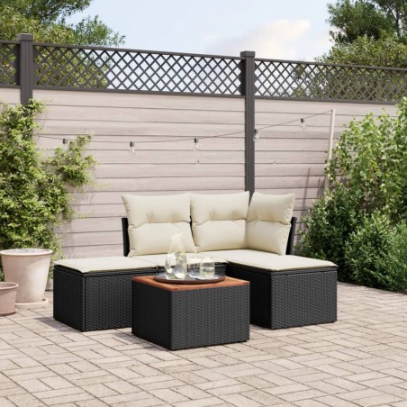 vidaXL Set de muebles de jardín 5 pzas y cojines ratán sintético negro