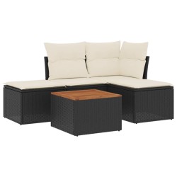 vidaXL Set de muebles de jardín 5 pzas y cojines ratán sintético negro