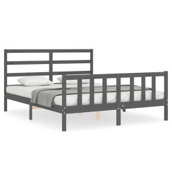 vidaXL Estructura de cama con cabecero madera maciza gris 160x200 cm