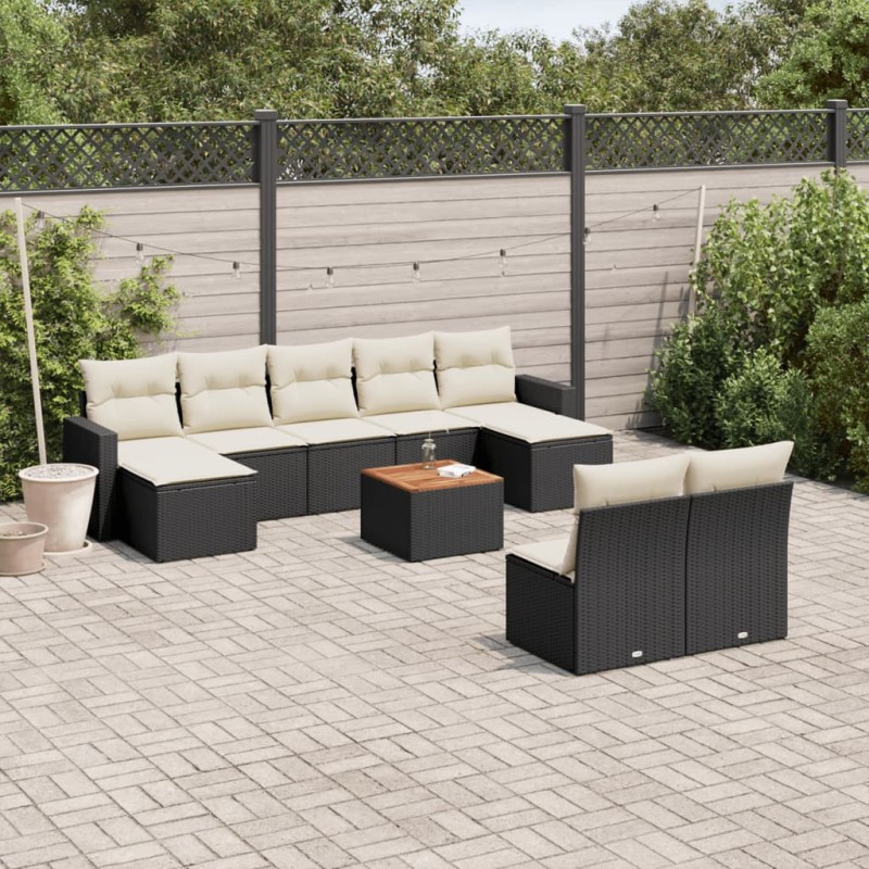 vidaXL Set de sofás de jardín 10 pzas cojines ratán sintético negro vidaXL Set de sofás de jardín 10 pzas cojines ratán sintético negro