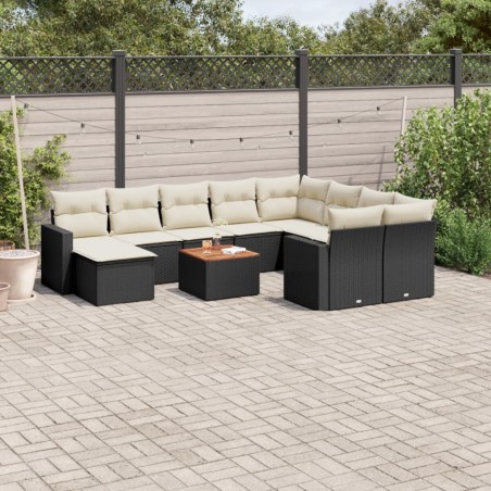 vidaXL Set de sofás de jardín 11 pzas y cojines ratán sintético negro