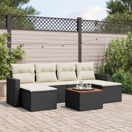 vidaXL Set de comedor de jardín 7 pzas y cojines ratán sintético negro