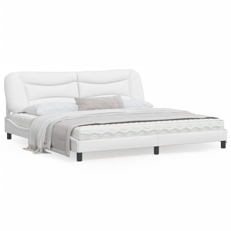 vidaXL Estructura cama con luces LED cuero sintético blanco 200x200 cm