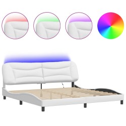 vidaXL Estructura cama con luces LED cuero sintético blanco 200x200 cm