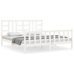 vidaXL Estructura de cama con cabecero madera maciza blanco 180x200 cm