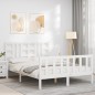 vidaXL Estructura cama de matrimonio con cabecero madera maciza blanco
