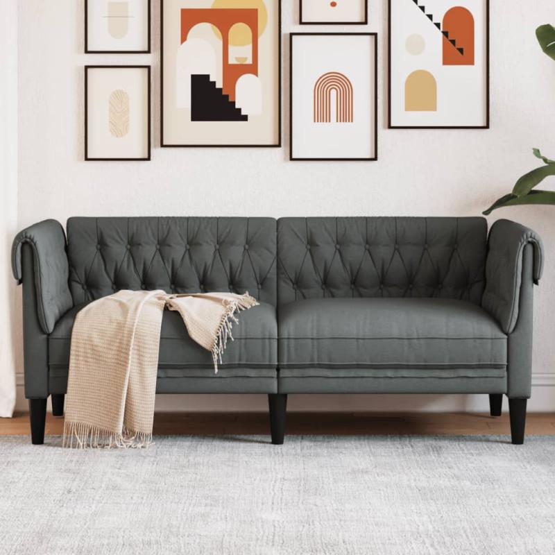 vidaXL Sofá Chesterfield de 2 plazas tela gris oscuro vidaXL Sofá Chesterfield de 2 plazas tela gris oscuro