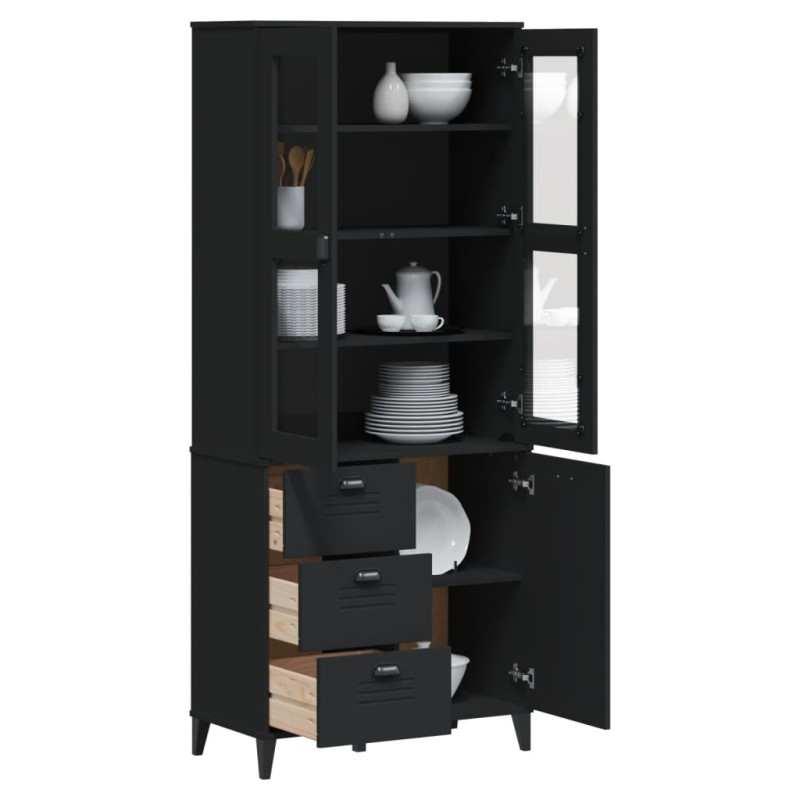 vidaXL Aparador alto VIKEN madera maciza de pino negro 80x40x190 cm vidaXL Aparador alto VIKEN madera maciza de pino negro 80x40x190 cm