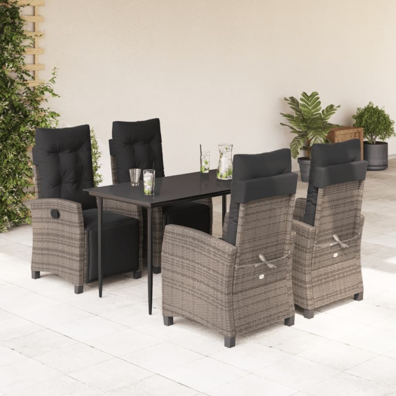 vidaXL Set comedor de jardín 5 piezas con cojines ratán sintético gris vidaXL Set comedor de jardín 5 piezas con cojines ratán sintético gris