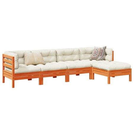 vidaXL Set de sofás jardín 5 pzas con cojines madera pino marrón cera