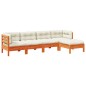 vidaXL Set de sofás jardín 5 pzas con cojines madera pino marrón cera vidaXL Set de sofás jardín 5 pzas con cojines madera pino marrón cera