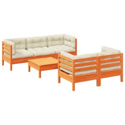 vidaXL Set de sofás jardín 6 pzas con cojines madera pino marrón cera