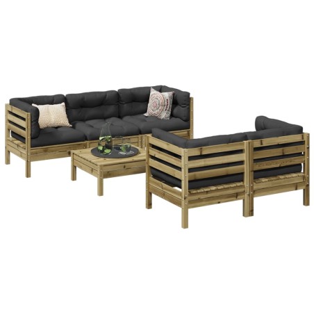 vidaXL Juego de sofás jardín 6 pzas con cojines madera pino impregnada