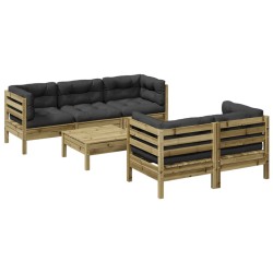 vidaXL Juego de sofás jardín 6 pzas con cojines madera pino impregnada