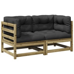 vidaXL Juego de sofás jardín 2 pzas con cojines madera pino impregnada