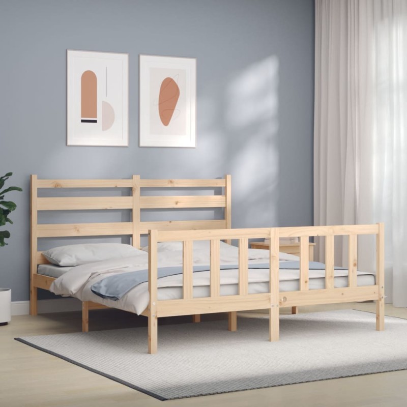 vidaXL Estructura de cama de matrimonio con cabecero madera maciza vidaXL Estructura de cama de matrimonio con cabecero madera maciza