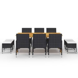 vidaXL Juego de comedor de jardín de 11 piezas negro