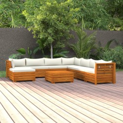 vidaXL Muebles de jardín 9 piezas con cojines madera maciza de acacia 