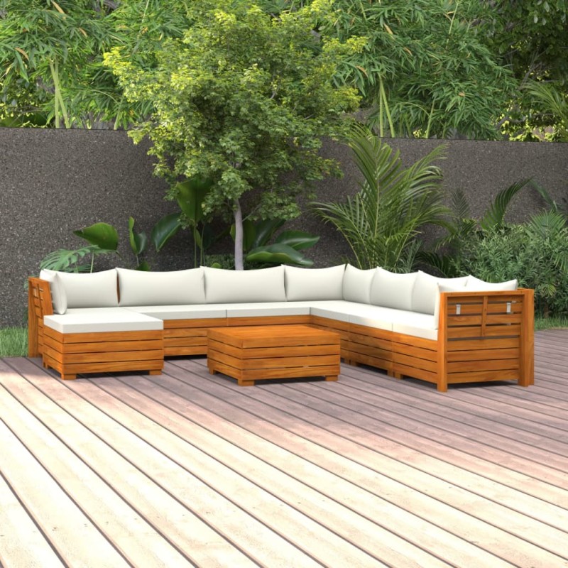vidaXL Muebles de jardín 9 piezas con cojines madera maciza de acacia 
