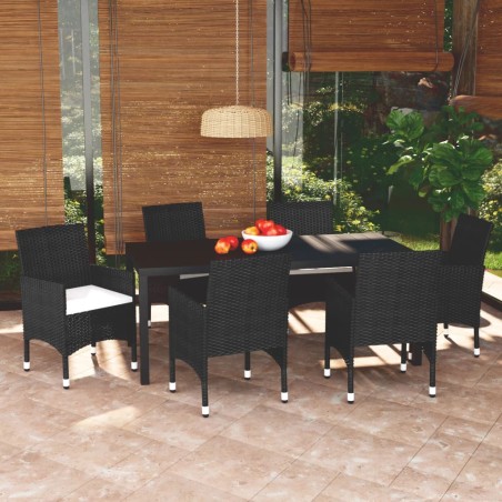 vidaXL Set de comedor de jardín 7 pzas y cojines ratán sintético negro