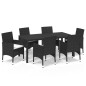 vidaXL Set de comedor de jardín 7 pzas y cojines ratán sintético negro vidaXL Set de comedor de jardín 7 pzas y cojines ratán sintético negro