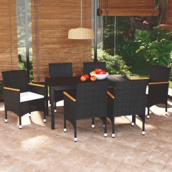 vidaXL Set de comedor de jardín 7 pzas y cojines ratán sintético negro