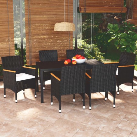 vidaXL Set de comedor de jardín 7 pzas y cojines ratán sintético negro