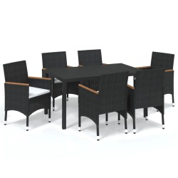 vidaXL Set de comedor de jardín 7 pzas y cojines ratán sintético negro