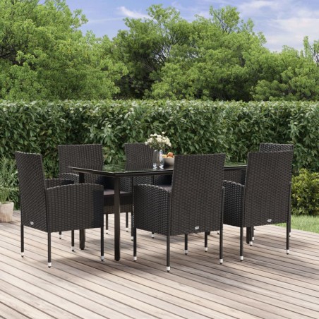 vidaXL Set de comedor de jardín 7 pzas y cojines ratán sintético negro