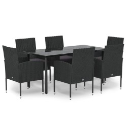 vidaXL Set de comedor de jardín 7 pzas y cojines ratán sintético negro