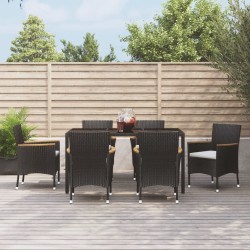 vidaXL Set de comedor de jardín 7 pzas y cojines ratán sintético negro