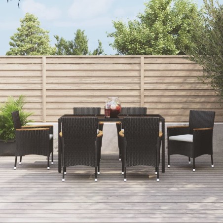 vidaXL Set de comedor de jardín 7 pzas y cojines ratán sintético negro