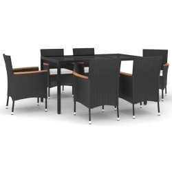 vidaXL Set de comedor de jardín 7 pzas y cojines ratán sintético negro