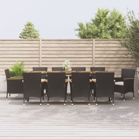 vidaXL Set de comedor jardín 11 pzas con cojines ratán sintético negro