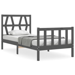 vidaXL Estructura de cama con cabecero madera maciza gris 100x200 cm