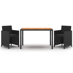 vidaXL Set de comedor de jardín 3 pzas y cojines ratán sintético negro