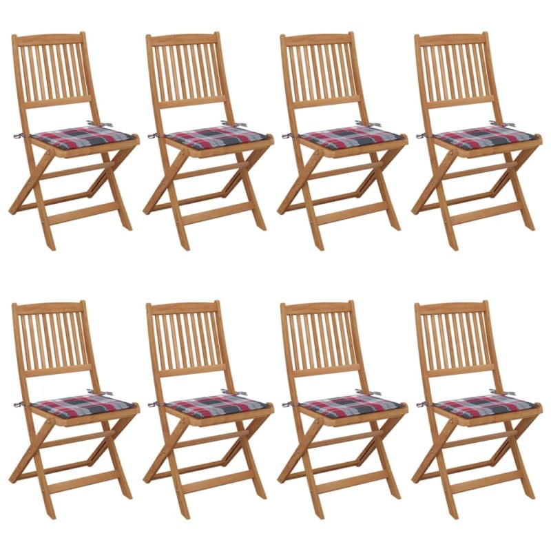 vidaXL Sillas de jardín plegables 8 uds y cojines madera maciza acacia