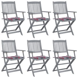 vidaXL Sillas de jardín plegables 6 uds cojines madera maciza acacia