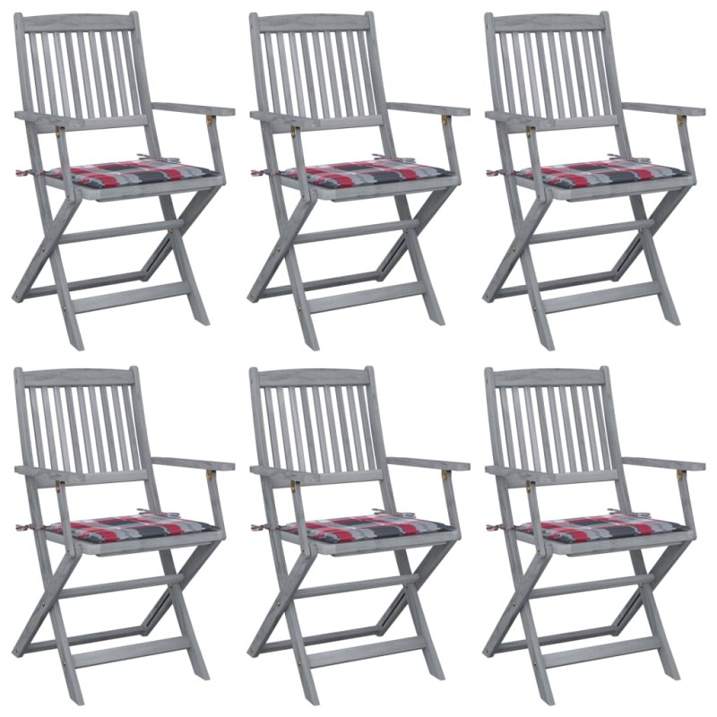 vidaXL Sillas de jardín plegables 6 uds cojines madera maciza acacia
