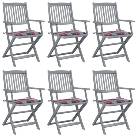 vidaXL Sillas de jardín plegables 6 uds cojines madera maciza acacia