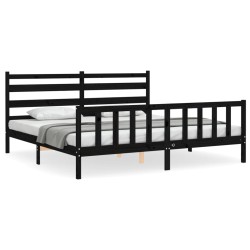 vidaXL Estructura de cama con cabecero madera maciza negro 180x200 cm