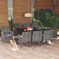 vidaXL Set de muebles jardín 9 pzas con cojines ratán sintético gris