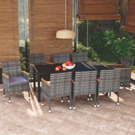 vidaXL Set de muebles jardín 9 pzas con cojines ratán sintético gris