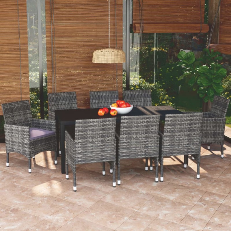 vidaXL Set de muebles jardín 9 pzas con cojines ratán sintético gris vidaXL Set de muebles jardín 9 pzas con cojines ratán sintético gris